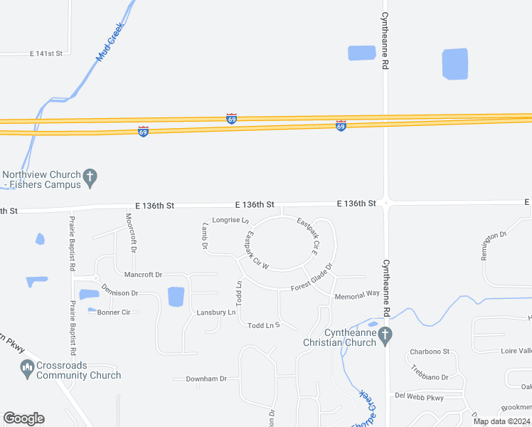 map of restaurants, bars, coffee shops, grocery stores, and more near 15301 Eastpark Circle West in Fishers