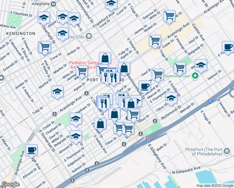 map of restaurants, bars, coffee shops, grocery stores, and more near 2503 East Allegheny Avenue in Philadelphia