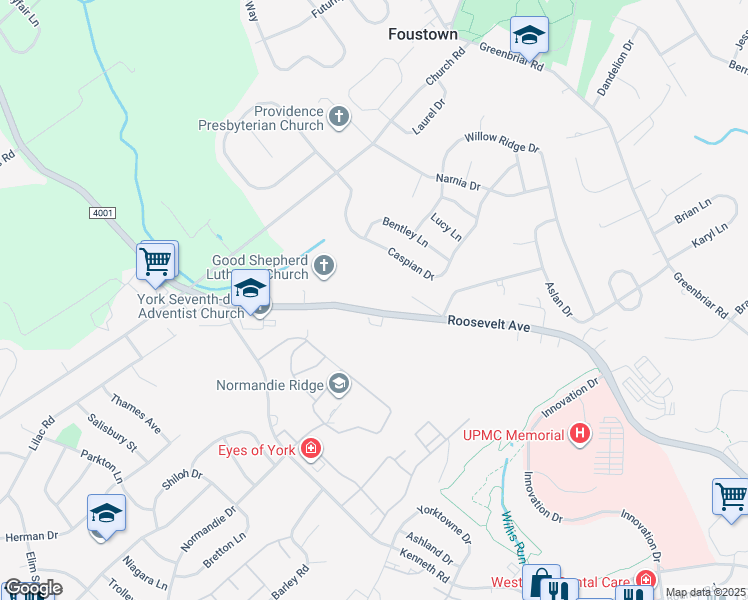 map of restaurants, bars, coffee shops, grocery stores, and more near 2073 Roosevelt Avenue in York