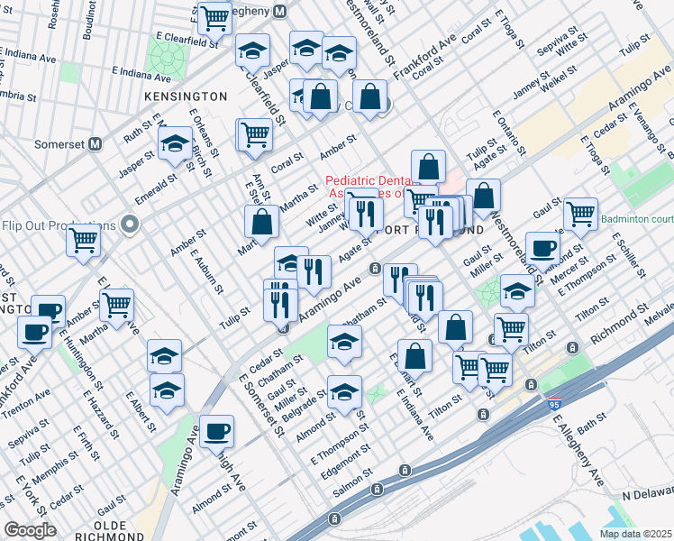 map of restaurants, bars, coffee shops, grocery stores, and more near 3046 Memphis Street in Philadelphia