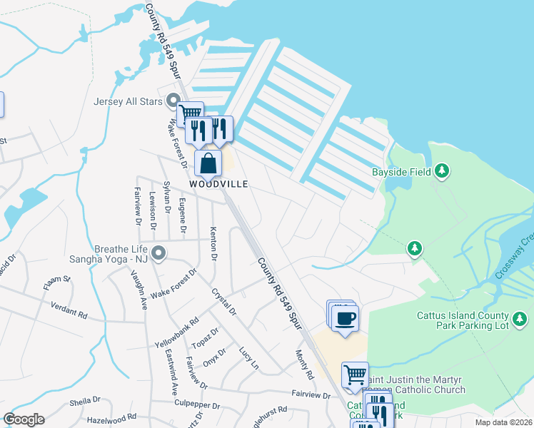 map of restaurants, bars, coffee shops, grocery stores, and more near 1150 Laurel Drive in Toms River