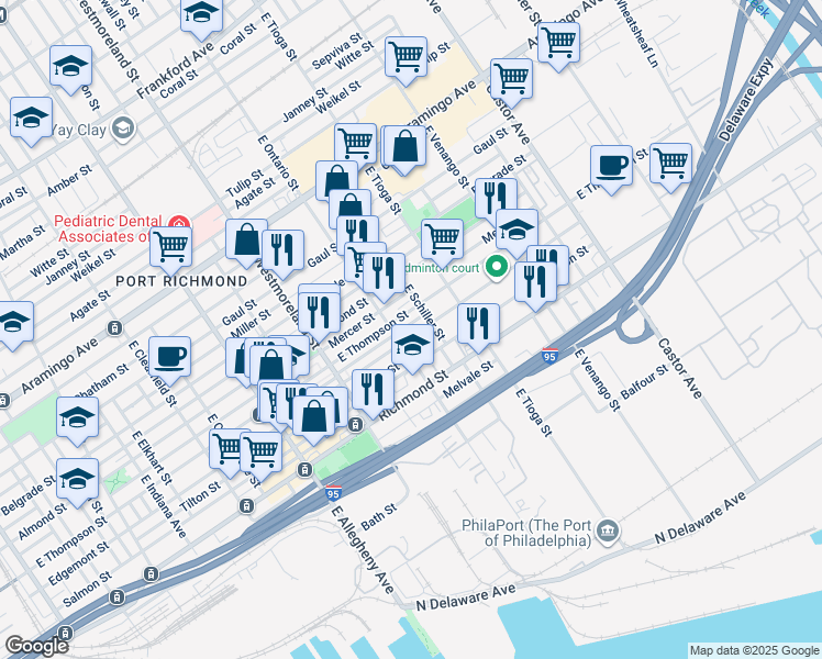 map of restaurants, bars, coffee shops, grocery stores, and more near 3418 Edgemont Street in Philadelphia