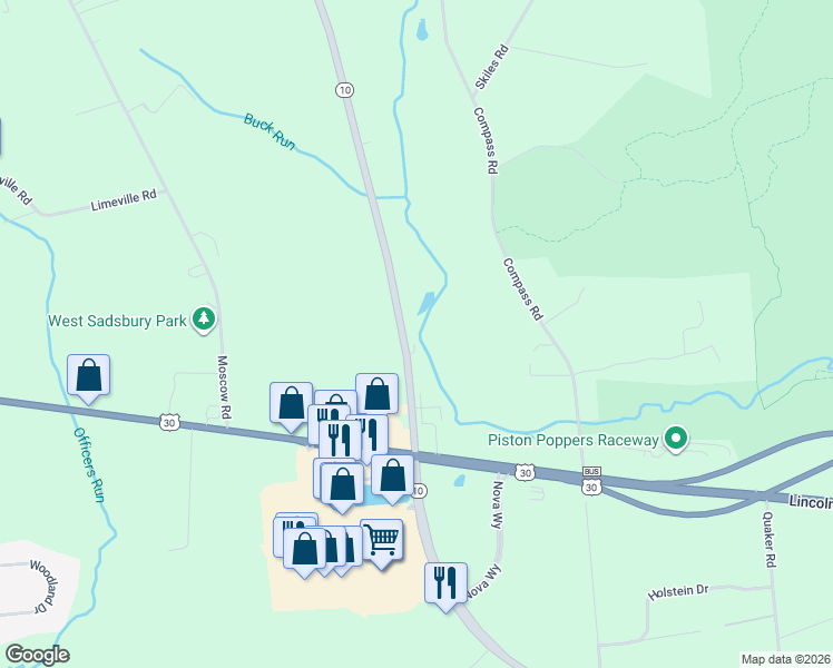 map of restaurants, bars, coffee shops, grocery stores, and more near 802 Octorara Trail in Parkesburg