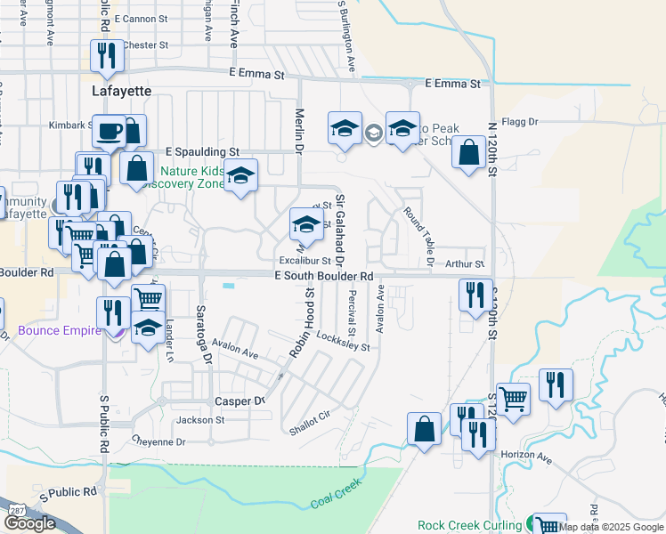 map of restaurants, bars, coffee shops, grocery stores, and more near 904 Excalibur Street in Lafayette