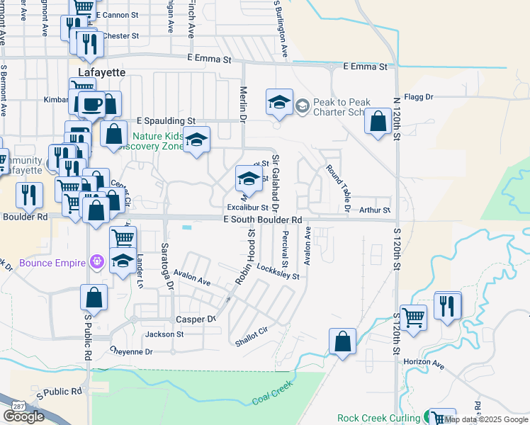 map of restaurants, bars, coffee shops, grocery stores, and more near 904 Excalibur Street in Lafayette