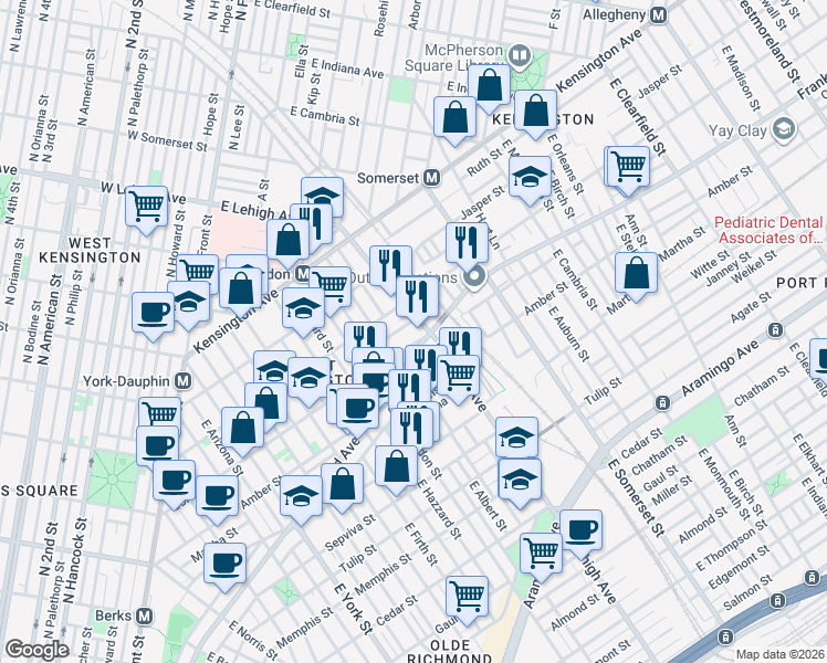 map of restaurants, bars, coffee shops, grocery stores, and more near 2666 Coral Street in Philadelphia
