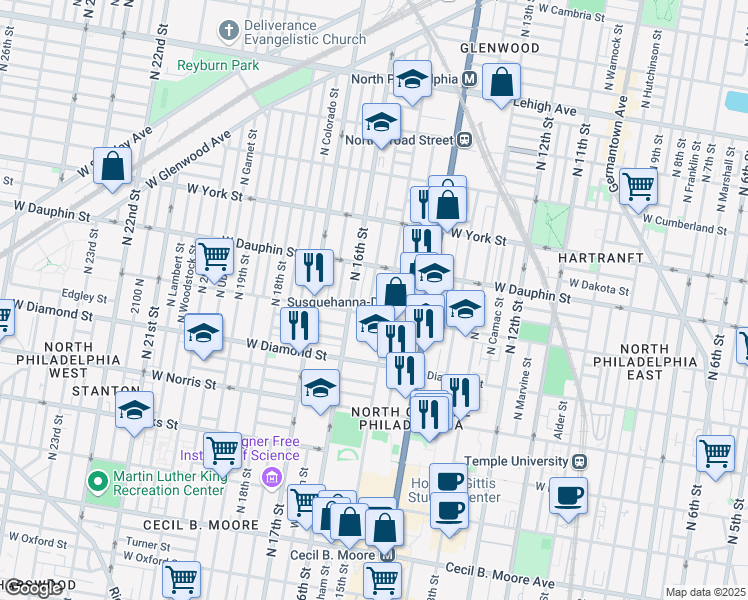 map of restaurants, bars, coffee shops, grocery stores, and more near in Philadelphia