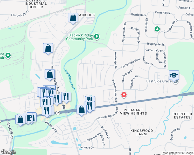 map of restaurants, bars, coffee shops, grocery stores, and more near 180 Macfalls Way in Blacklick
