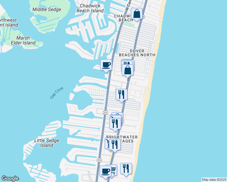 map of restaurants, bars, coffee shops, grocery stores, and more near 3201 Ivy Lane in Lavallette