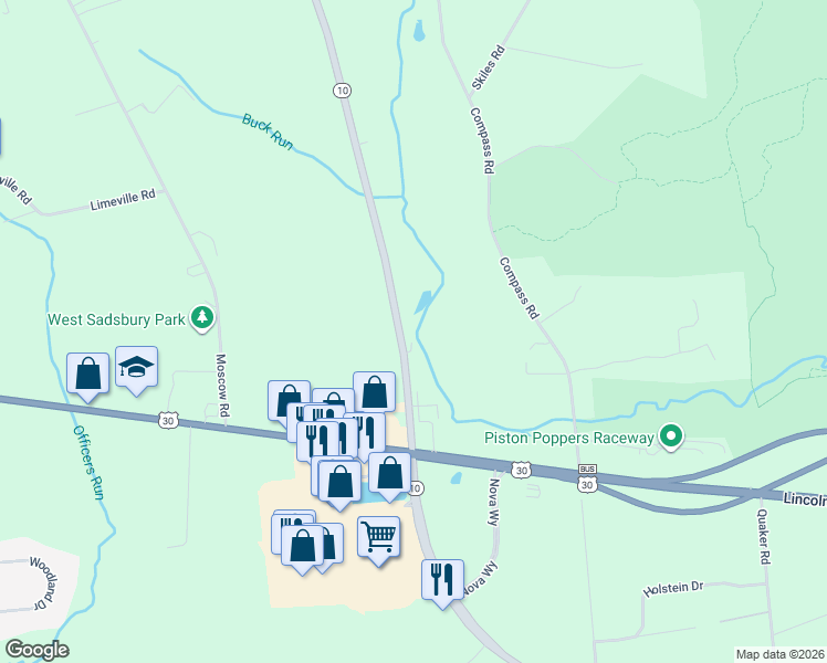 map of restaurants, bars, coffee shops, grocery stores, and more near 802 Octorara Trail in Parkesburg