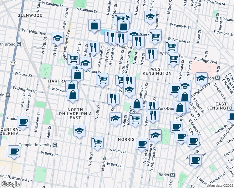 map of restaurants, bars, coffee shops, grocery stores, and more near 2348 North Orkney Street in Philadelphia