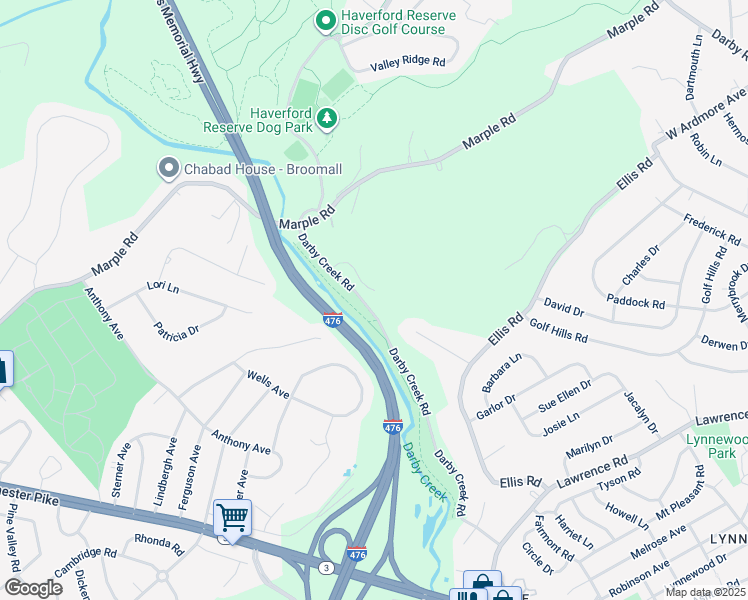 map of restaurants, bars, coffee shops, grocery stores, and more near 105 Terra Alta Circle in Havertown