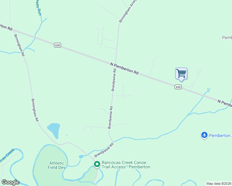 map of restaurants, bars, coffee shops, grocery stores, and more near 68 Brandywine Road in Pemberton