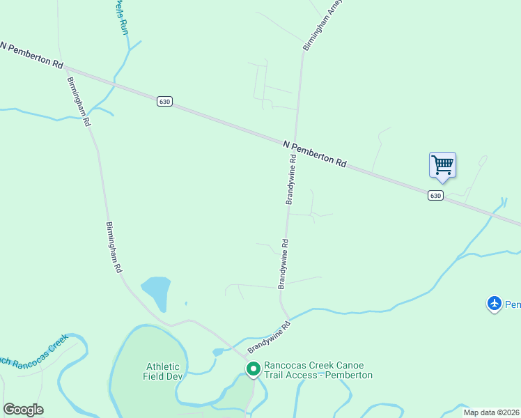 map of restaurants, bars, coffee shops, grocery stores, and more near 60 Brandywine Road in Pemberton