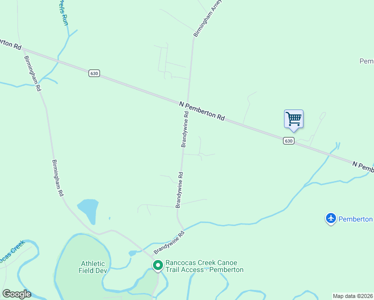map of restaurants, bars, coffee shops, grocery stores, and more near 68 Brandywine Road in Pemberton