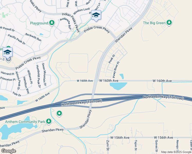 map of restaurants, bars, coffee shops, grocery stores, and more near 16305 Sheridan Parkway in Broomfield