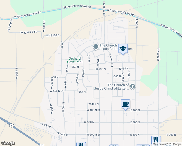 map of restaurants, bars, coffee shops, grocery stores, and more near 162 West 690 North Street in Santaquin