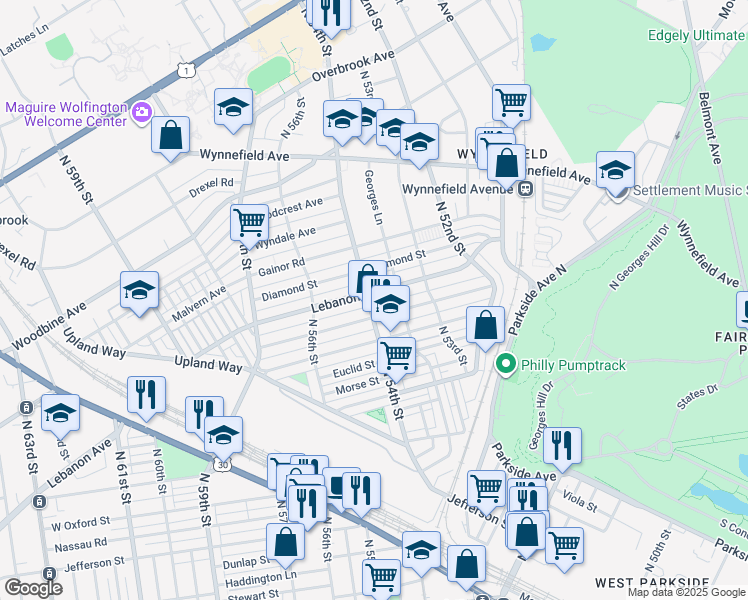 map of restaurants, bars, coffee shops, grocery stores, and more near in Philadelphia