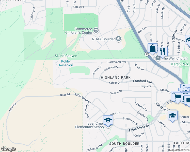 map of restaurants, bars, coffee shops, grocery stores, and more near 380 Norton Street in Boulder