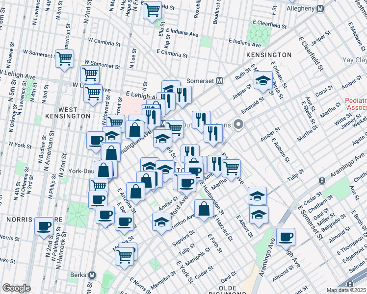 map of restaurants, bars, coffee shops, grocery stores, and more near 1944 East Harold Street in Philadelphia