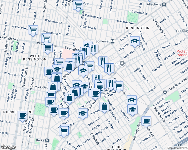 map of restaurants, bars, coffee shops, grocery stores, and more near 1944 East Harold Street in Philadelphia
