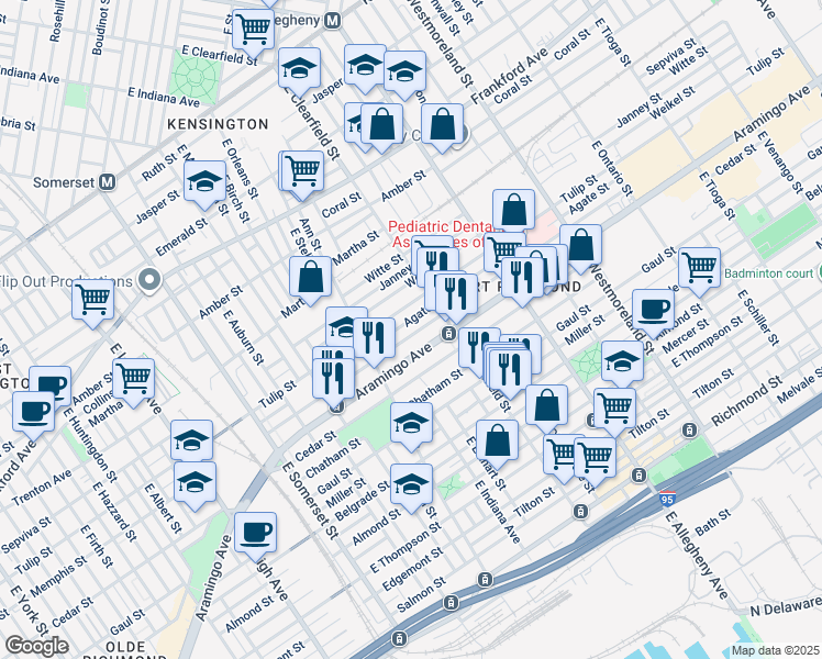 map of restaurants, bars, coffee shops, grocery stores, and more near 3062 Memphis Street in Philadelphia