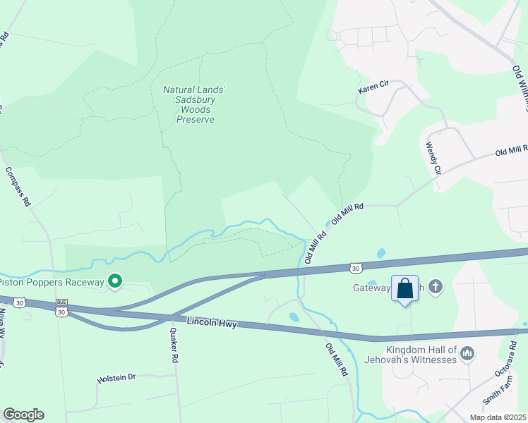 map of restaurants, bars, coffee shops, grocery stores, and more near 205 Old Mill Road in Parkesburg