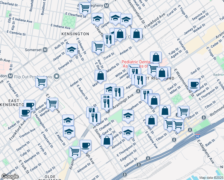 map of restaurants, bars, coffee shops, grocery stores, and more near 2981 Weikel Street in Philadelphia