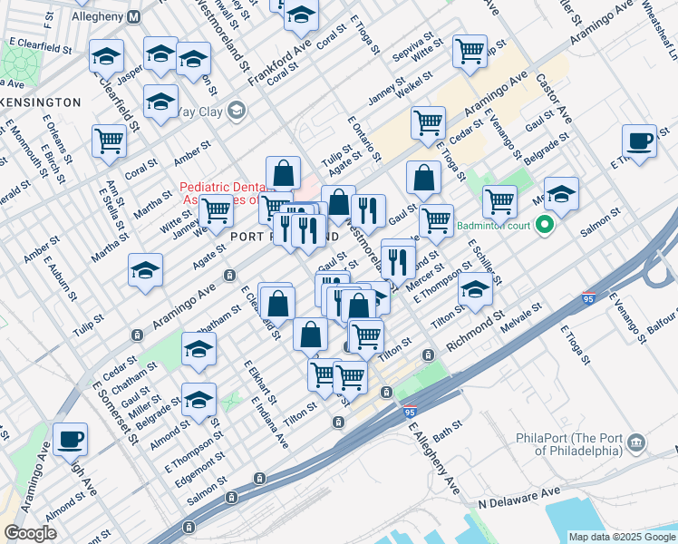 map of restaurants, bars, coffee shops, grocery stores, and more near 3242 Miller Street in Philadelphia