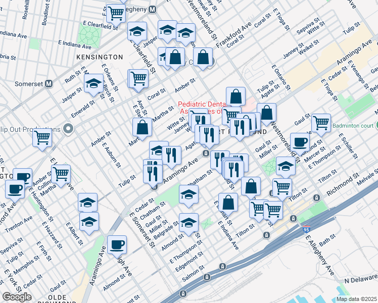 map of restaurants, bars, coffee shops, grocery stores, and more near 3062 Memphis Street in Philadelphia