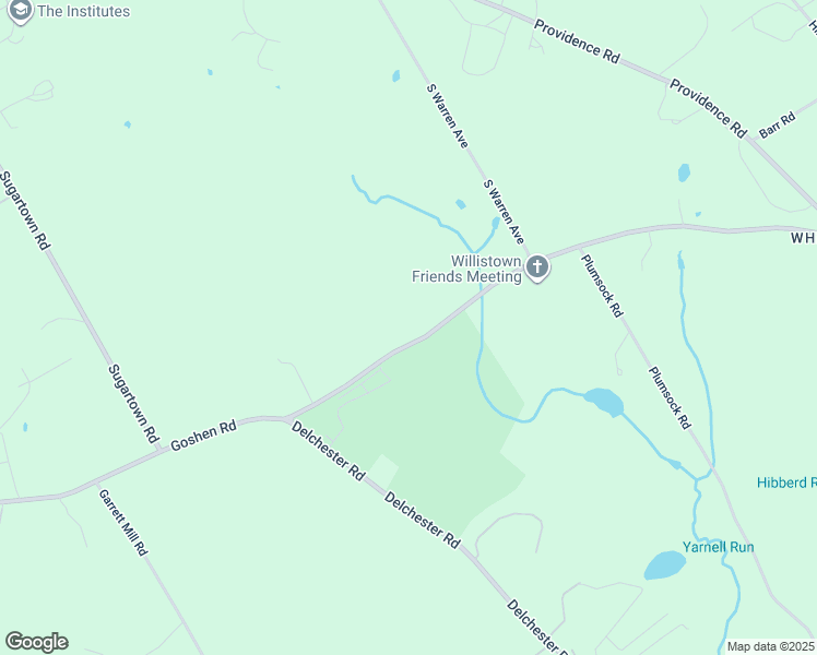 map of restaurants, bars, coffee shops, grocery stores, and more near 7098 Goshen Road in Newtown Square