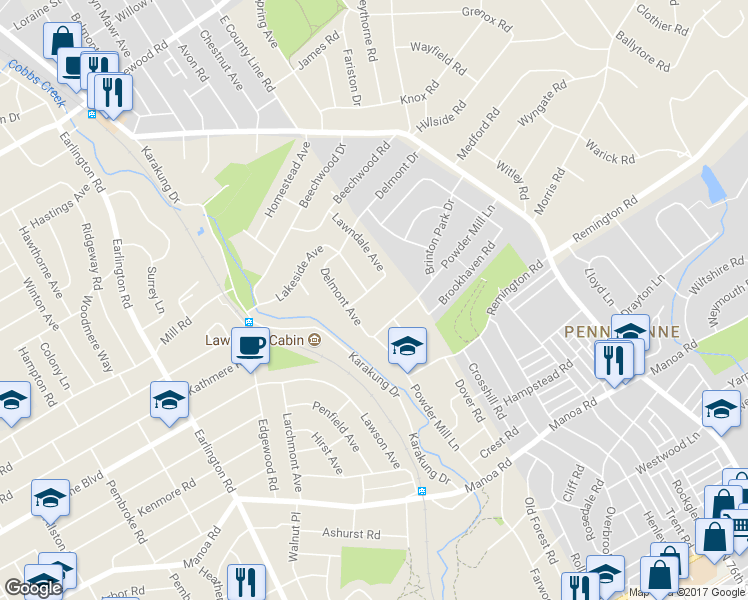 map of restaurants, bars, coffee shops, grocery stores, and more near 813 Garden Avenue in Havertown
