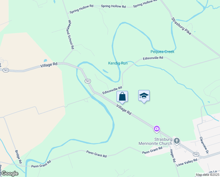 map of restaurants, bars, coffee shops, grocery stores, and more near 1 Creekview Lane in Strasburg