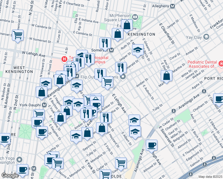 map of restaurants, bars, coffee shops, grocery stores, and more near 2666 Coral Street in Philadelphia