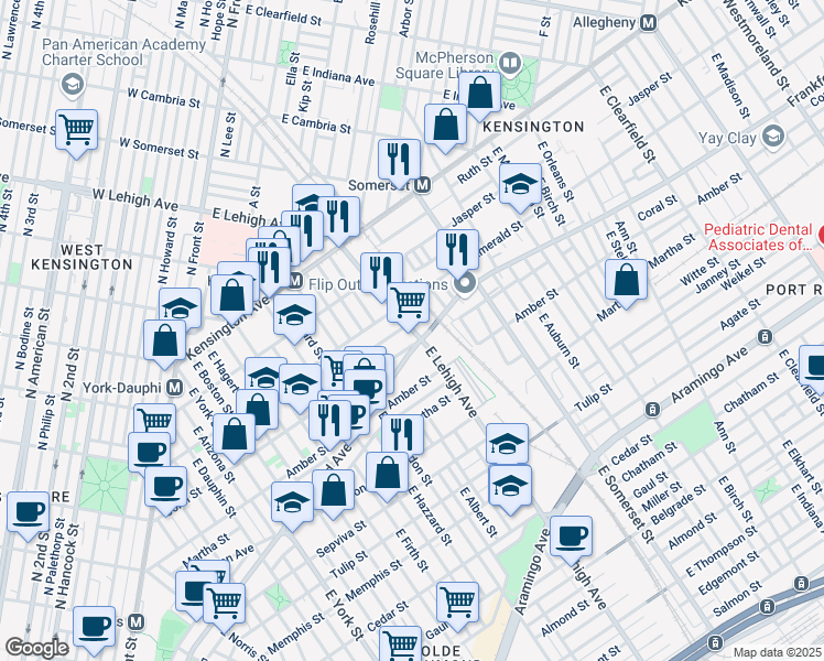 map of restaurants, bars, coffee shops, grocery stores, and more near 2666 Coral Street in Philadelphia
