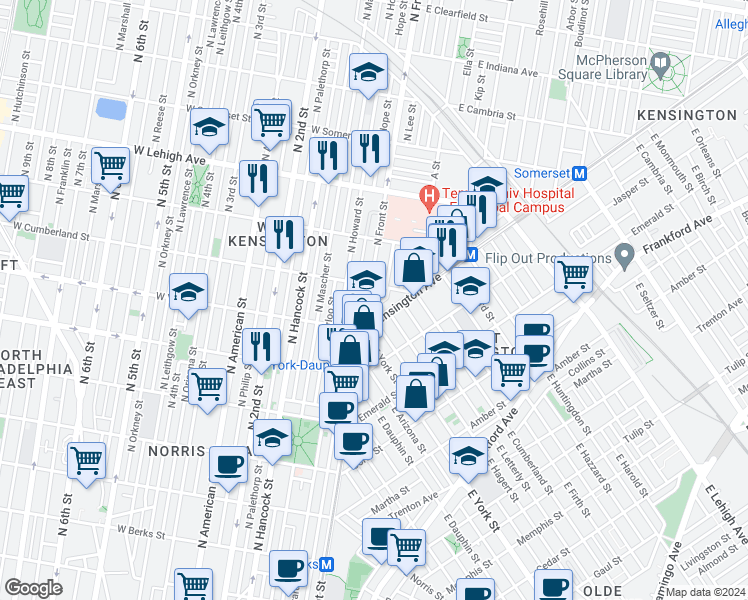 map of restaurants, bars, coffee shops, grocery stores, and more near in Philadelphia
