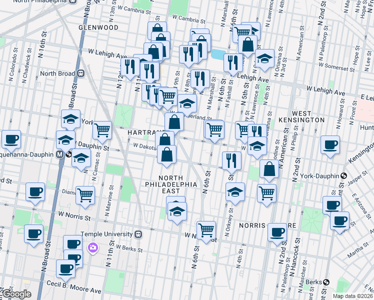 map of restaurants, bars, coffee shops, grocery stores, and more near 2316 Germantown Avenue in Philadelphia