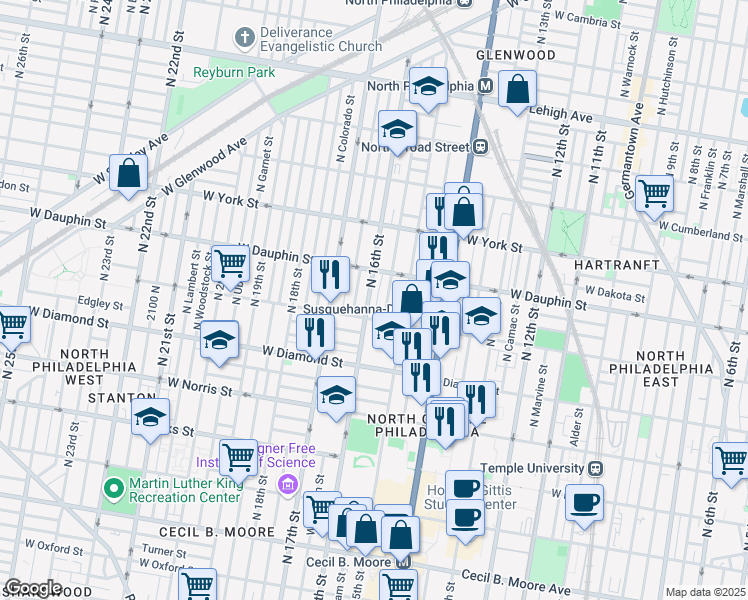 map of restaurants, bars, coffee shops, grocery stores, and more near in Philadelphia