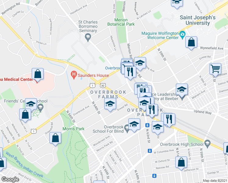 map of restaurants, bars, coffee shops, grocery stores, and more near in Philadelphia