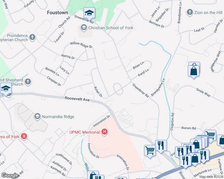 map of restaurants, bars, coffee shops, grocery stores, and more near 793 Aslan Court in York