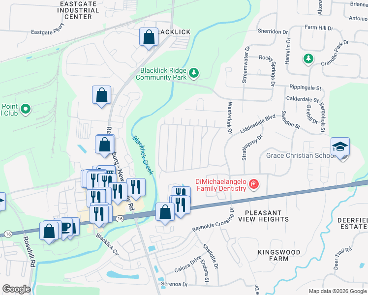 map of restaurants, bars, coffee shops, grocery stores, and more near Malloy Lane in Blacklick