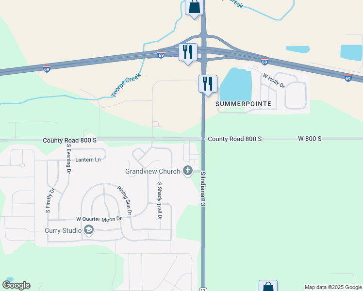 map of restaurants, bars, coffee shops, grocery stores, and more near 8058 South Lodge Lane in Pendleton