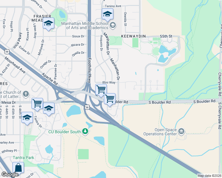 map of restaurants, bars, coffee shops, grocery stores, and more near 4141 Arapahoe Avenue in Boulder