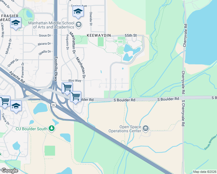 map of restaurants, bars, coffee shops, grocery stores, and more near 72 Genesee Court in Boulder