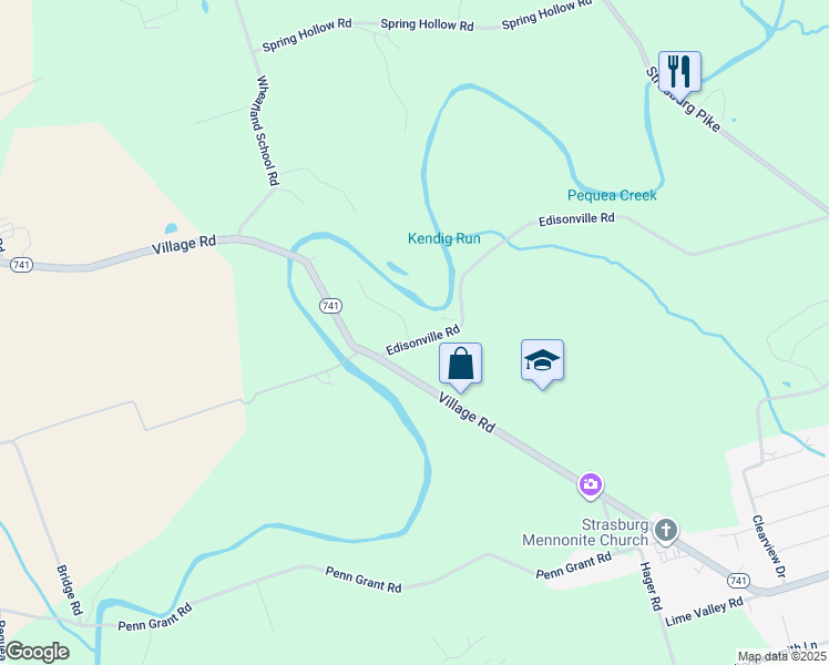 map of restaurants, bars, coffee shops, grocery stores, and more near 1 Creekview Lane in Strasburg