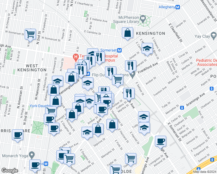 map of restaurants, bars, coffee shops, grocery stores, and more near 2134 Kensington Court in Philadelphia