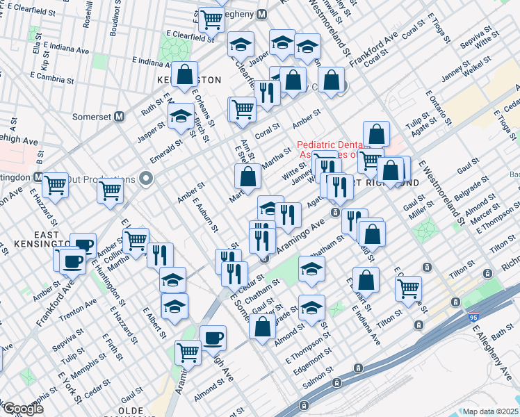 map of restaurants, bars, coffee shops, grocery stores, and more near 2951 Janney Street in Philadelphia
