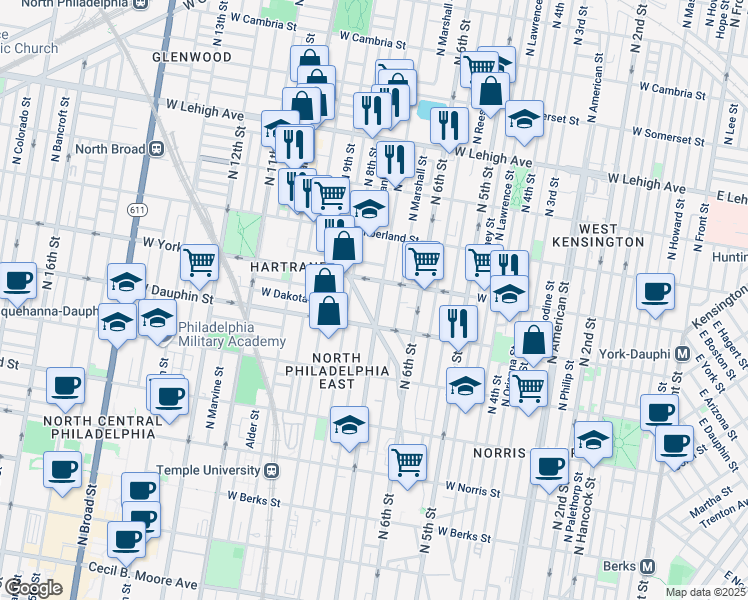 map of restaurants, bars, coffee shops, grocery stores, and more near 2316 Germantown Avenue in Philadelphia