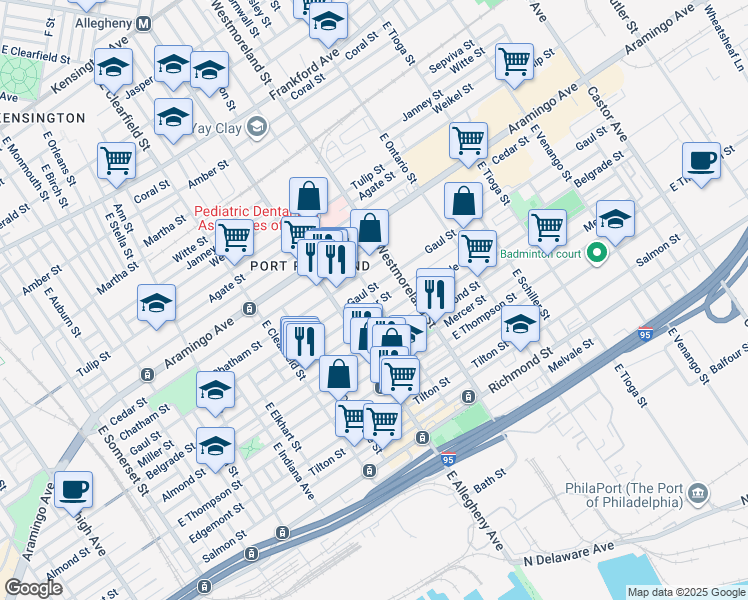 map of restaurants, bars, coffee shops, grocery stores, and more near 3224 Belgrade Street in Philadelphia