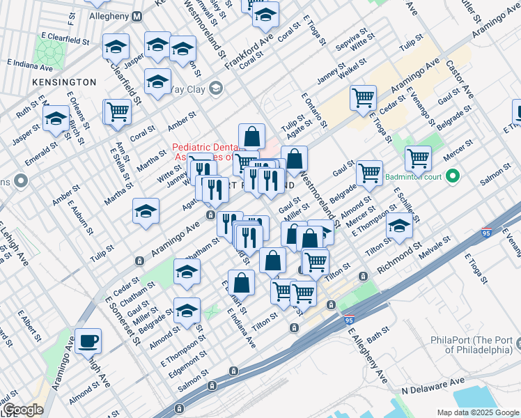 map of restaurants, bars, coffee shops, grocery stores, and more near 3154 Chatham Street in Philadelphia